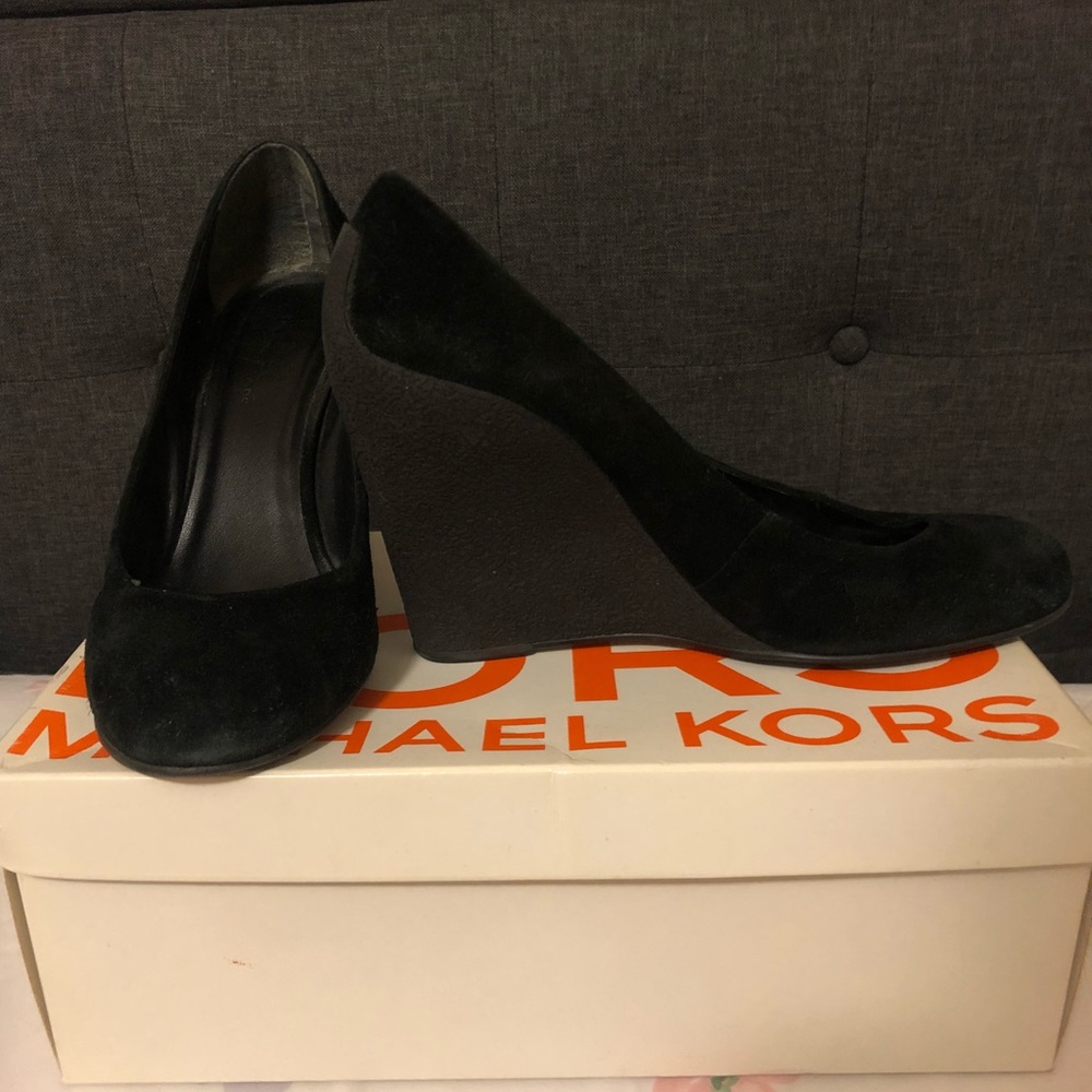 Michael Kors Black Kid Suede Wedges